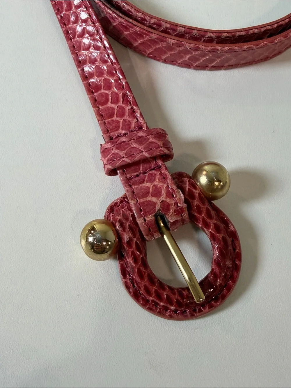 Carolina Herrera Medium Rose Snakeskin-Texture Genuine Leather Belt Gold Hardwar